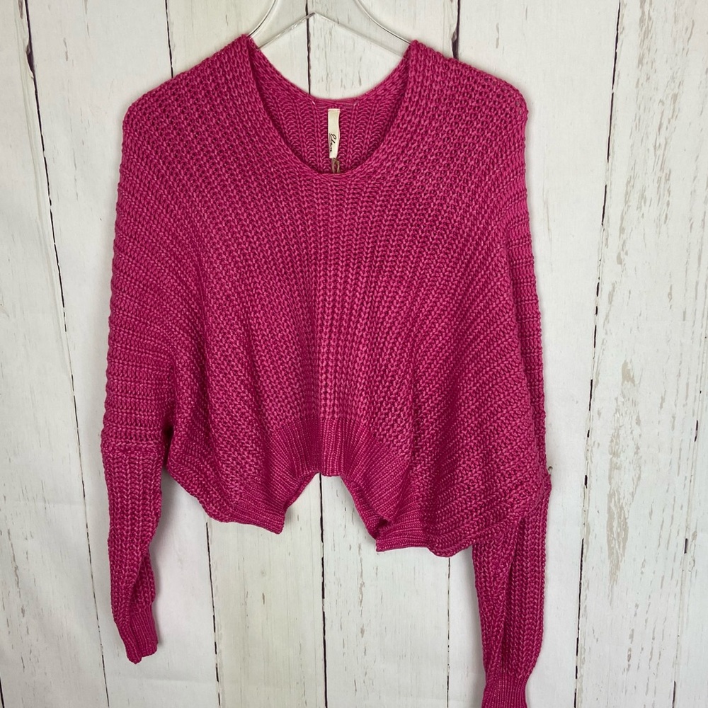 Elan Pink Knit V-Neck Cropped Sweater